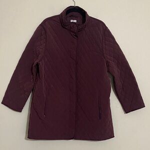 Garnet Hill Women's Quilted Burgundy Jacket coat 18 full zip cozy casual office